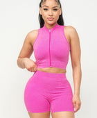 Washed Seamless Zipper Top And Shorts Set - Body By J'ne