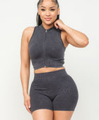 Washed Seamless Zipper Top And Shorts Set - Body By J'ne