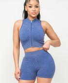 Washed Seamless Zipper Top And Shorts Set - Body By J'ne