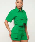 Front Button Down Side Pockets Top And Shorts Set - Body By J'ne