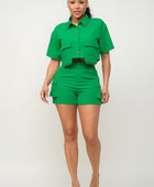 Front Button Down Side Pockets Top And Shorts Set - Body By J'ne