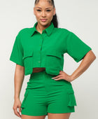 Front Button Down Side Pockets Top And Shorts Set - Body By J'ne