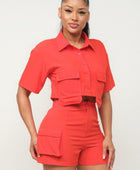 Front Button Down Side Pockets Top And Shorts Set - Body By J'ne