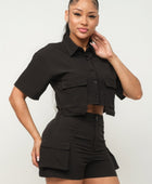 Front Button Down Side Pockets Top And Shorts Set - Body By J'ne