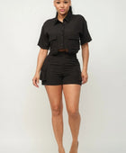 Front Button Down Side Pockets Top And Shorts Set - Body By J'ne