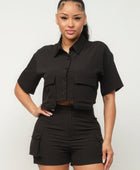 Front Button Down Side Pockets Top And Shorts Set - Body By J'ne