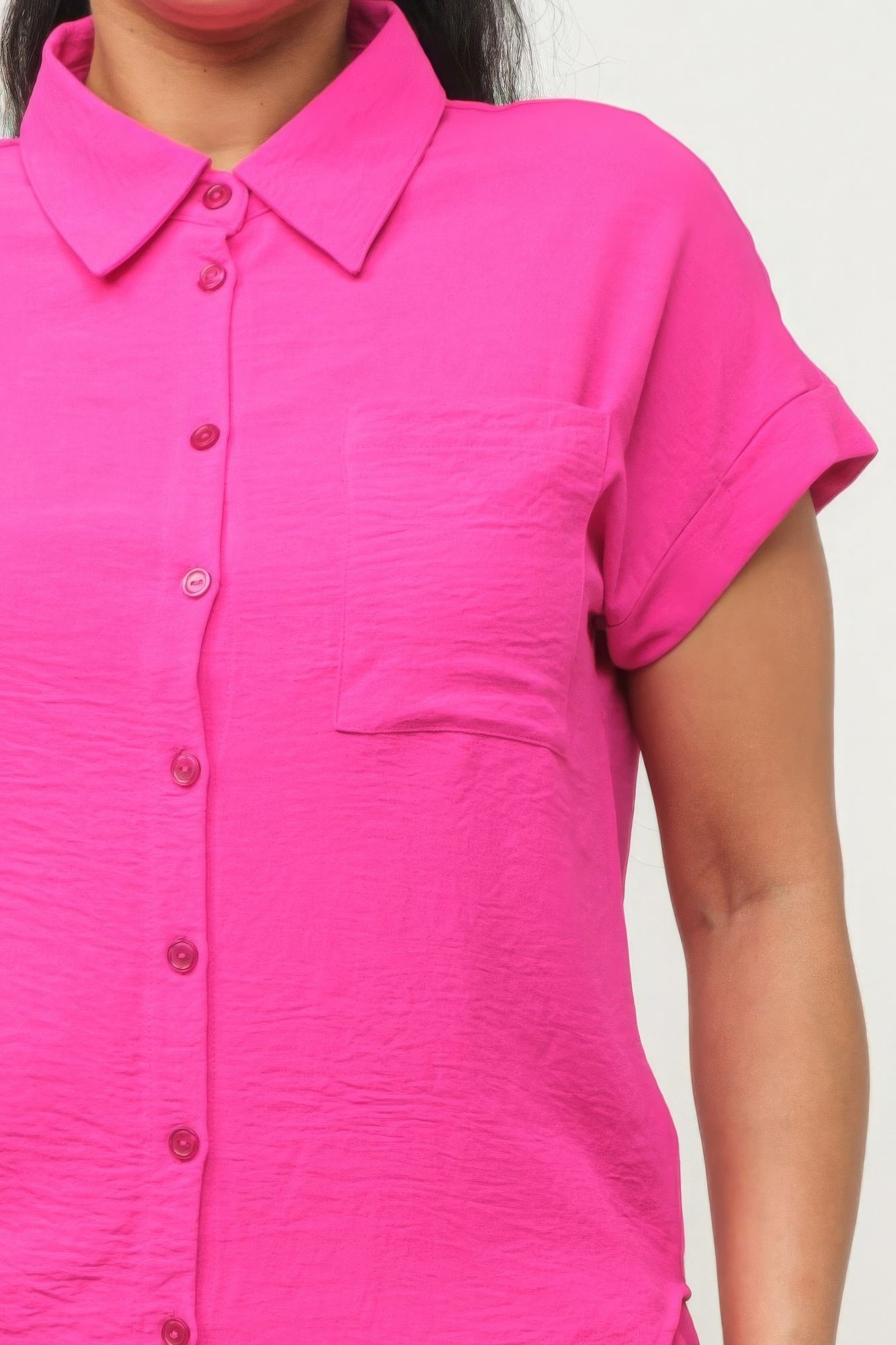 Button Down Pocket Loose Fit Top And Shorts Set - Body By J'ne