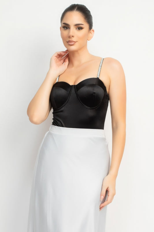 Rhinestone Strap Sweetheart Bodysuit - Body By J'ne