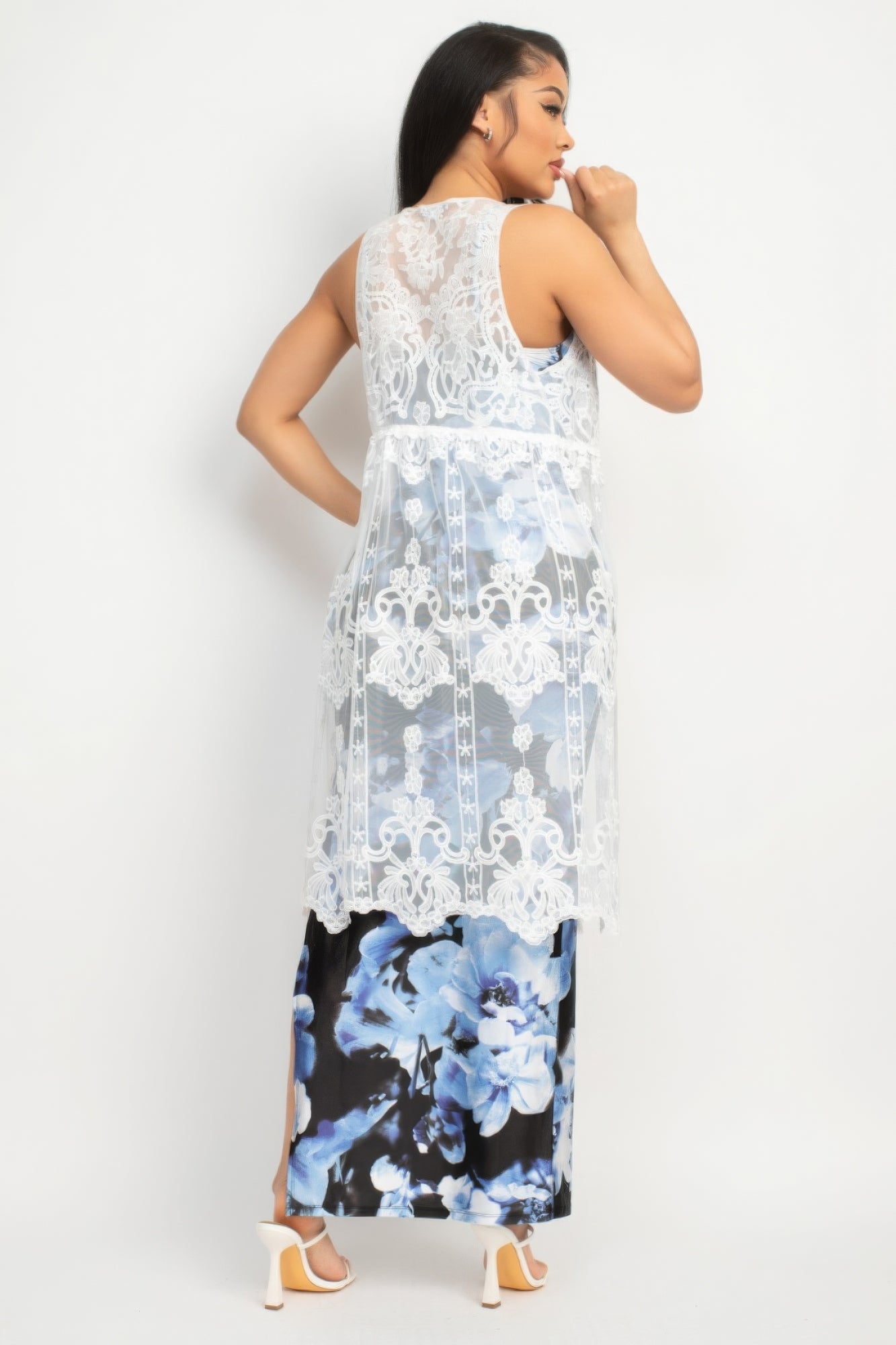 Sheer Embroidered Lace Vest - Body By J'ne