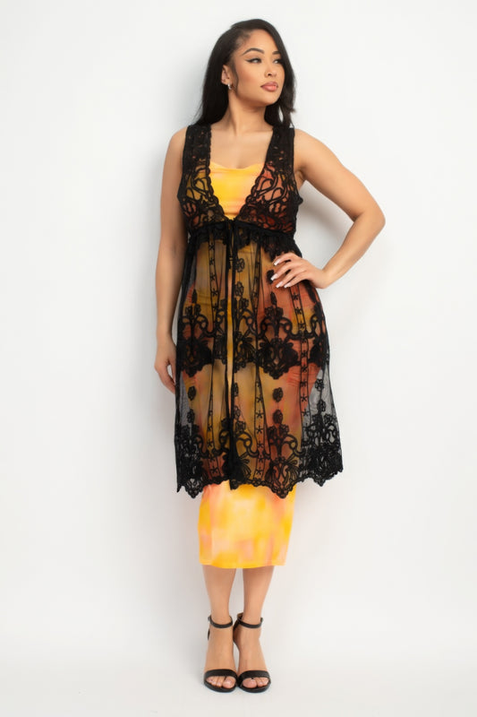 Sheer Embroidered Lace Vest - Body By J'ne
