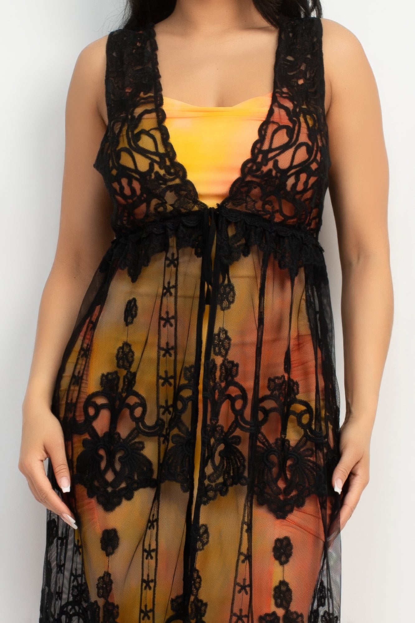 Sheer Embroidered Lace Vest - Body By J'ne