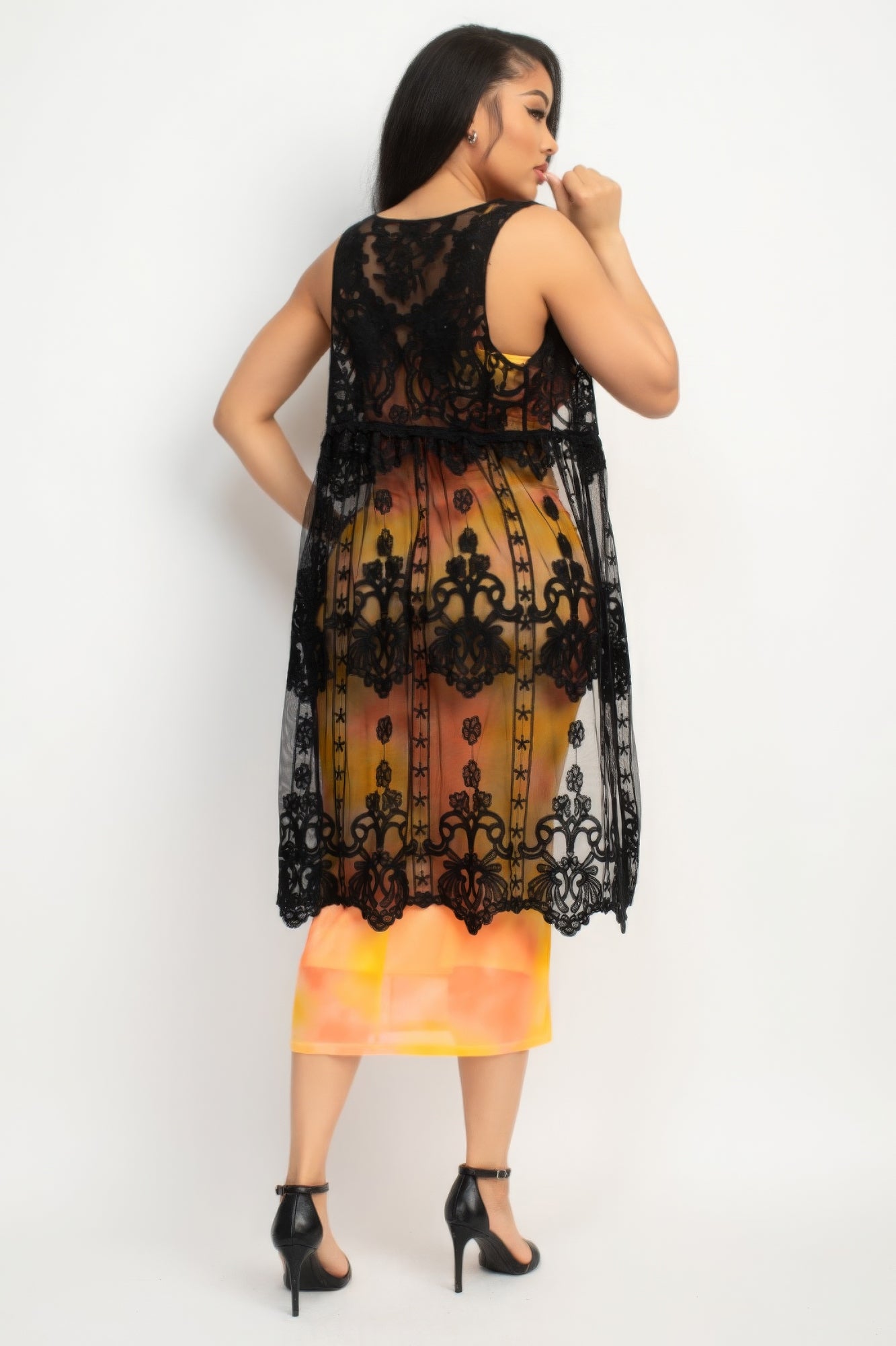 Sheer Embroidered Lace Vest - Body By J'ne
