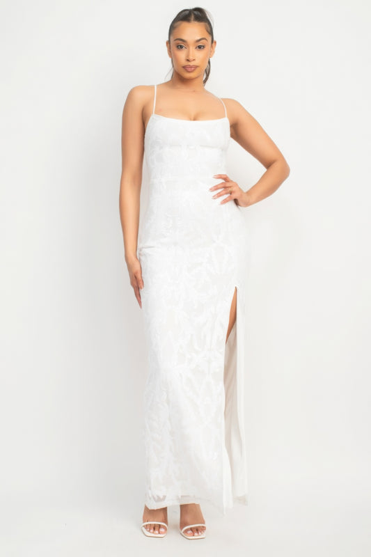 Sequin Back-crisscross Tie Slit Dress - Body By J'ne