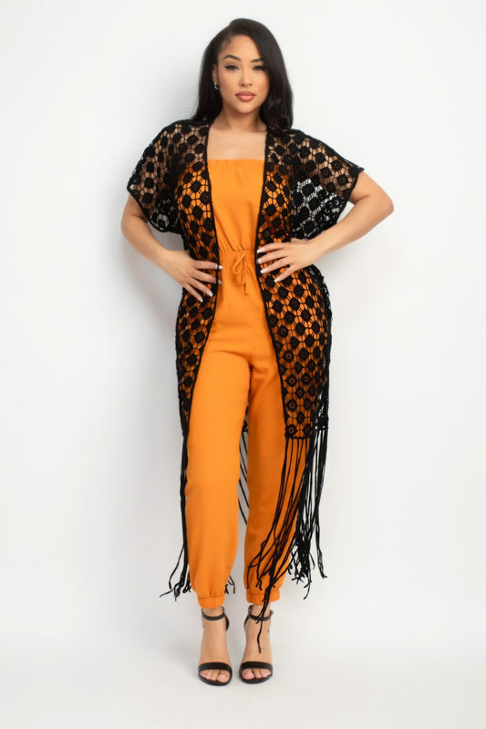 Crocheted Open-front Fringe Kimono - Body By J'ne