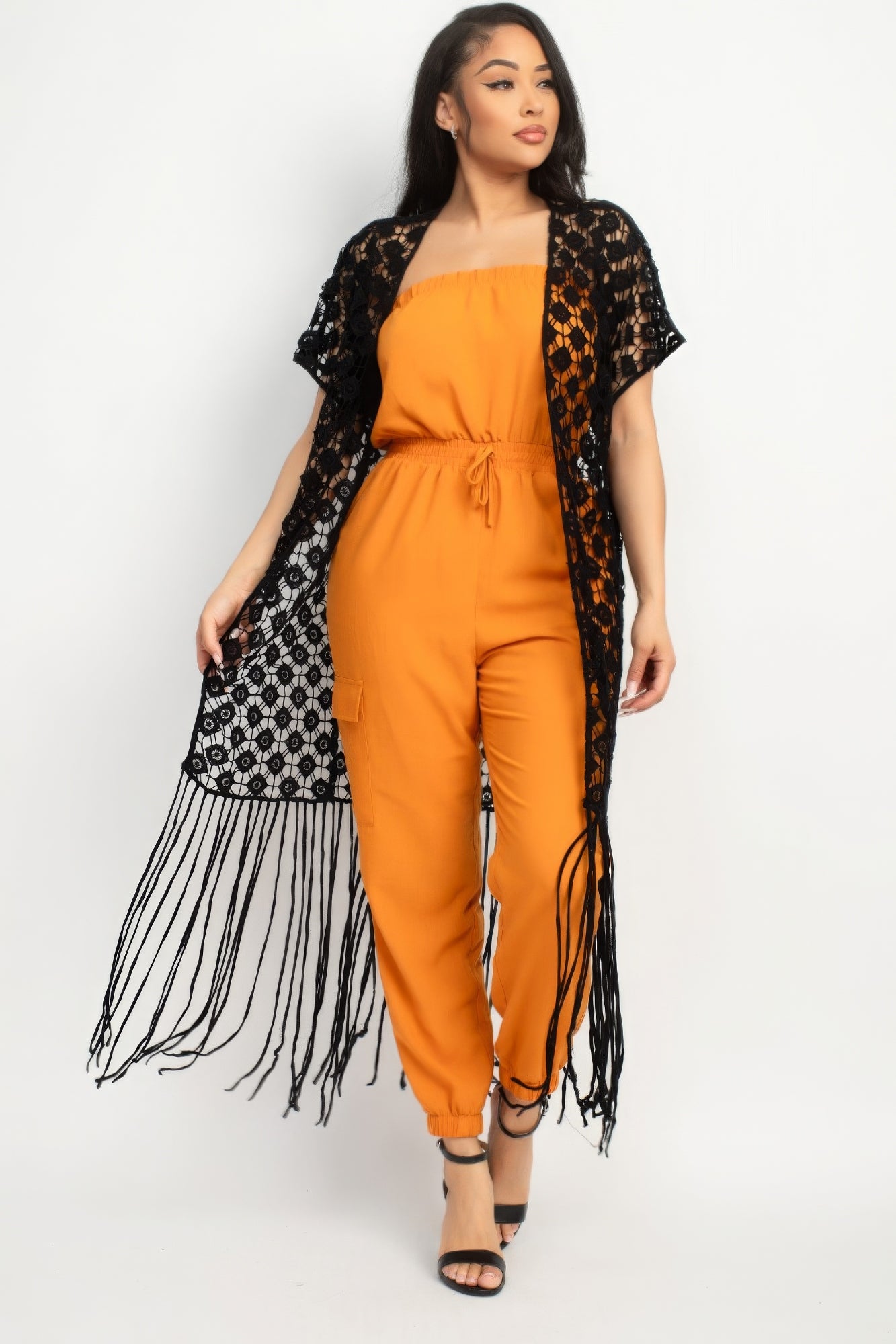 Crocheted Open-front Fringe Kimono - Body By J'ne