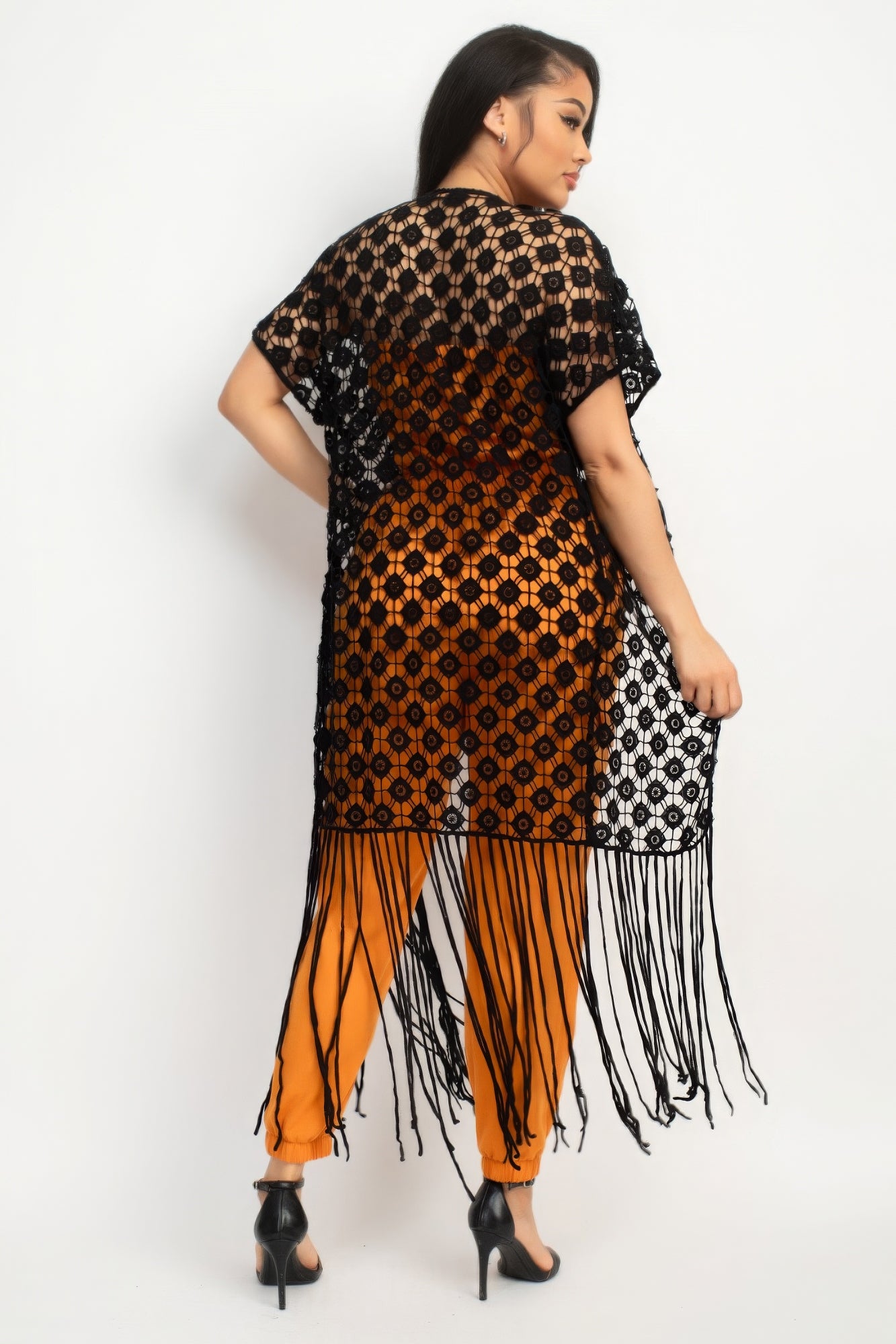 Crocheted Open-front Fringe Kimono - Body By J'ne