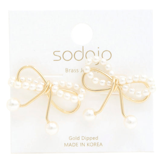 Sodajo Pear Bead Metal Bow God Dipped Earring - Body By J'ne