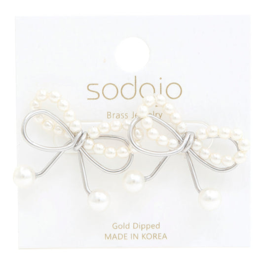Sodajo Pear Bead Metal Bow God Dipped Earring - Body By J'ne