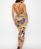 Crossed Back Marble Print Multicolor Midi Dress - Body By J'ne