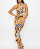 Crossed Back Marble Print Multicolor Midi Dress - Body By J'ne