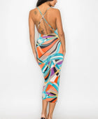 Crossed Back Marble Print Multicolor Midi Dress - Body By J'ne