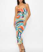 Crossed Back Marble Print Multicolor Midi Dress - Body By J'ne