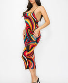 Crossed Back Marble Print Multicolor Midi Dress - Body By J'ne