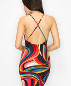 Crossed Back Marble Print Multicolor Midi Dress - Body By J'ne