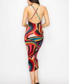 Crossed Back Marble Print Multicolor Midi Dress - Body By J'ne