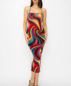 Crossed Back Marble Print Multicolor Midi Dress - Body By J'ne