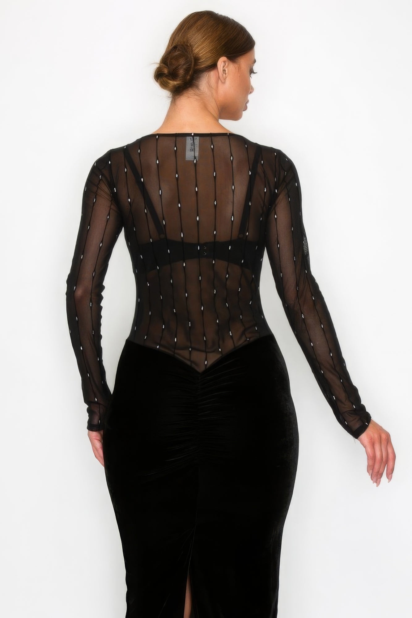 Velvet Sheer Contrast Midi Dress - Body By J'ne