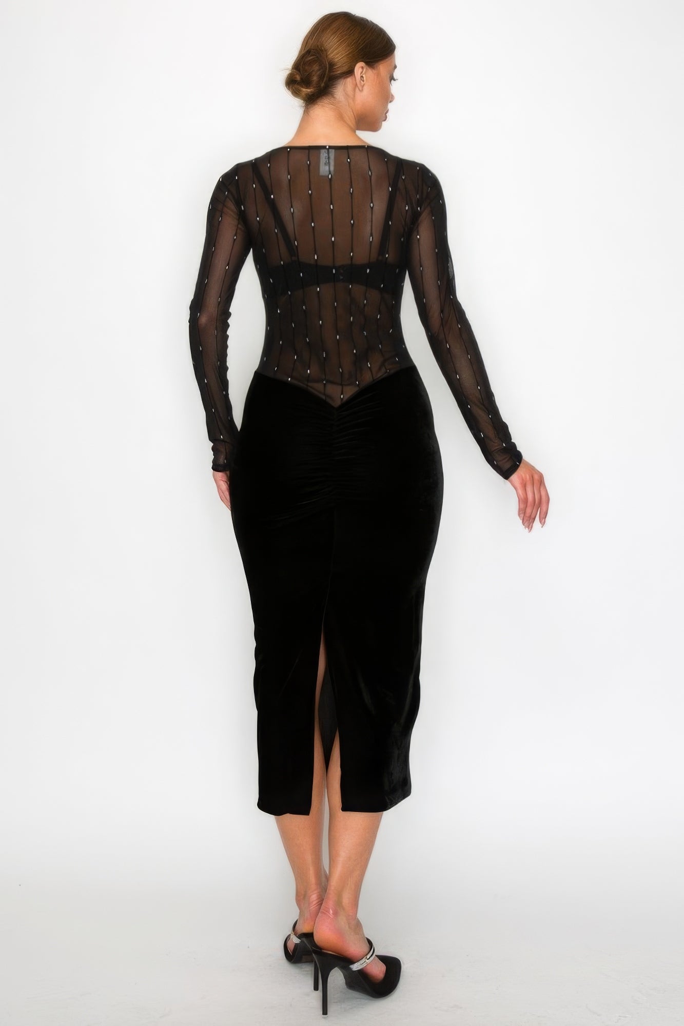 Velvet Sheer Contrast Midi Dress - Body By J'ne