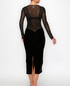 Velvet Sheer Contrast Midi Dress - Body By J'ne