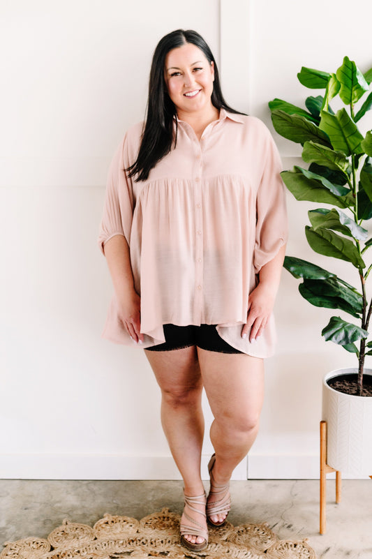 Tiered Bohemian Button Down Blouse In Soft Blush - Body By J'ne