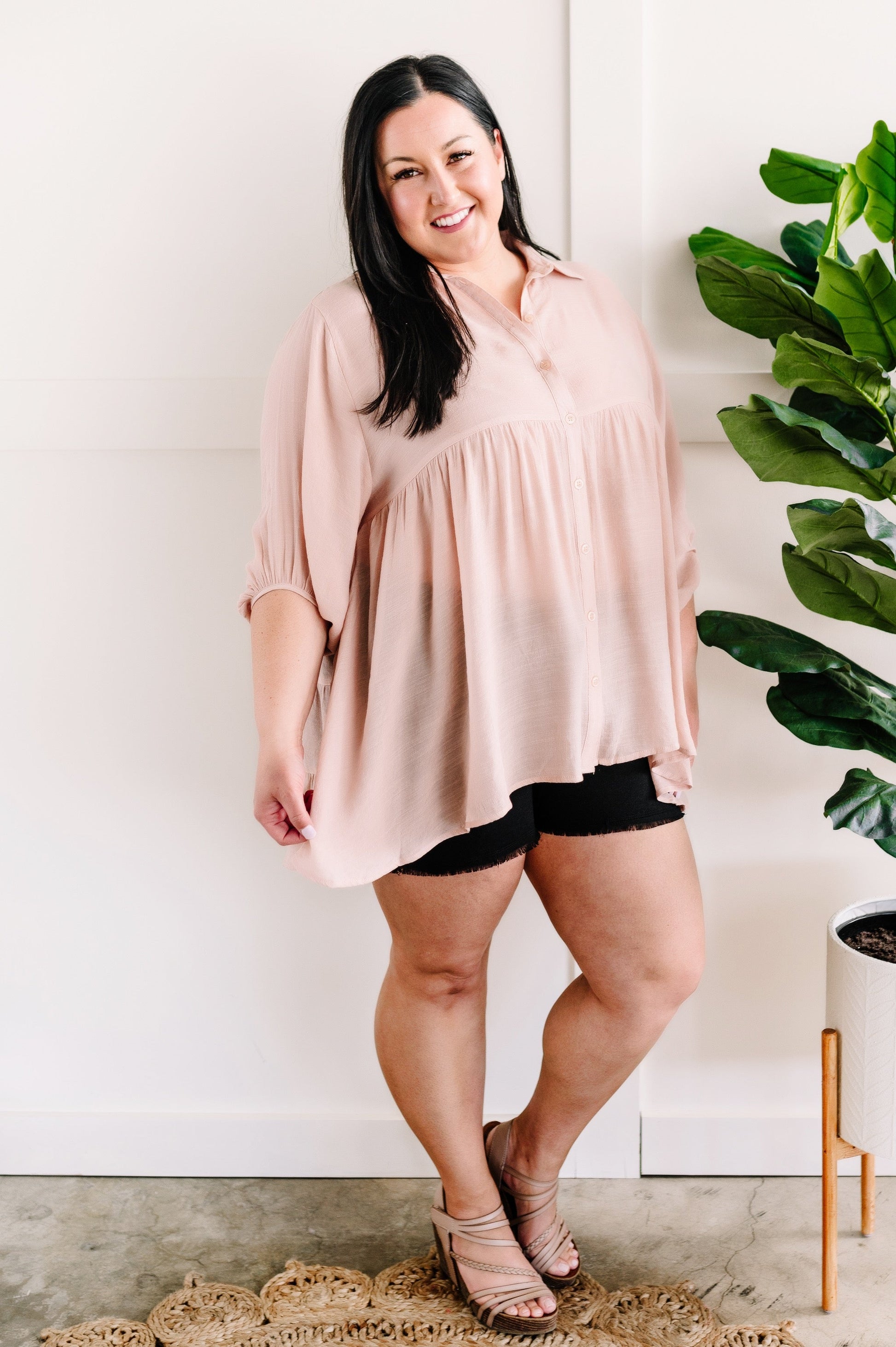 Tiered Bohemian Button Down Blouse In Soft Blush - Body By J'ne