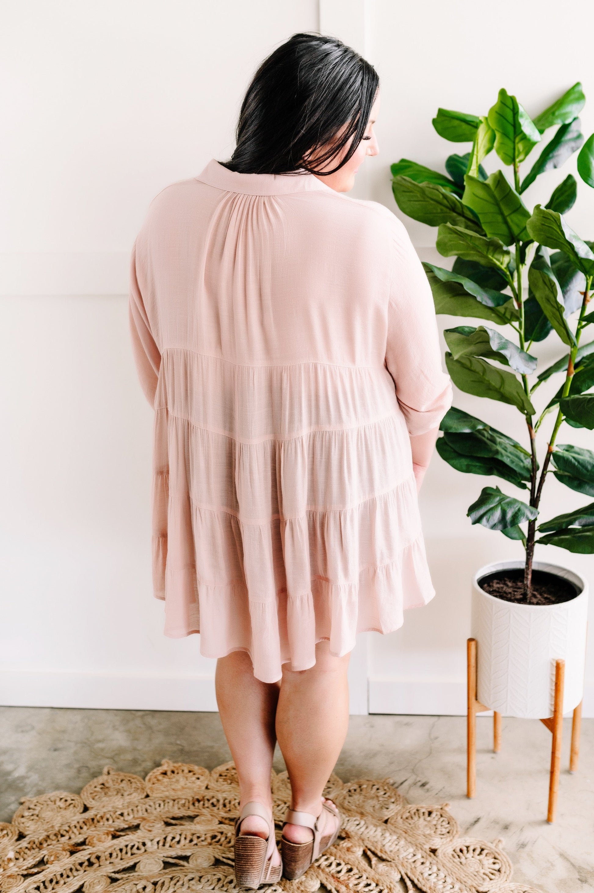 Tiered Bohemian Button Down Blouse In Soft Blush - Body By J'ne