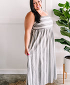 Smocked Maxi Dress In Grey & Ivory Stripes - Body By J'ne