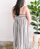 Smocked Maxi Dress In Grey & Ivory Stripes - Body By J'ne