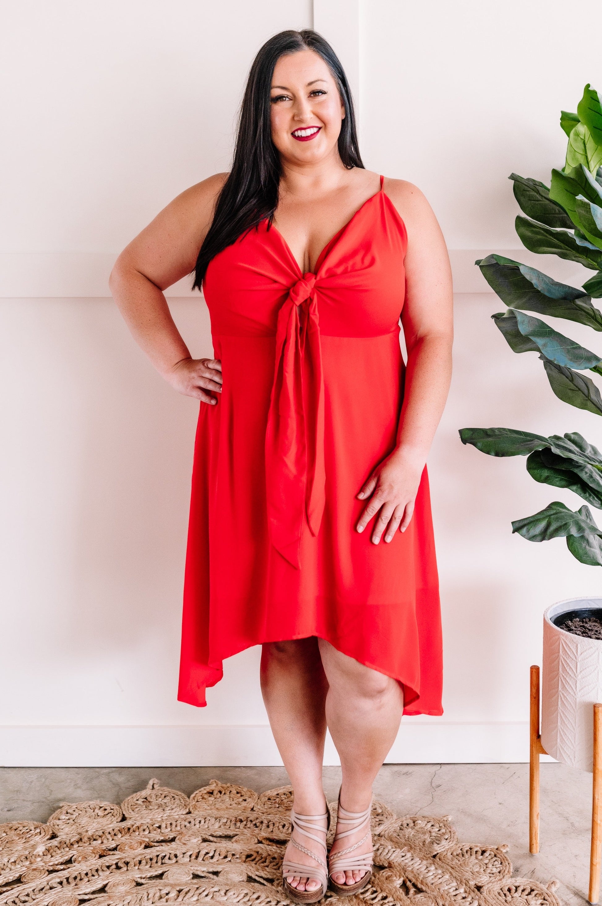 Tie Front Dress In Lipstick Red - Body By J'ne