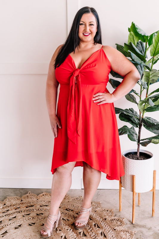 Tie Front Dress In Lipstick Red - Body By J'ne