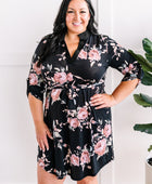 Floral Gabby Dress With Tie Belt In Black - Body By J'ne