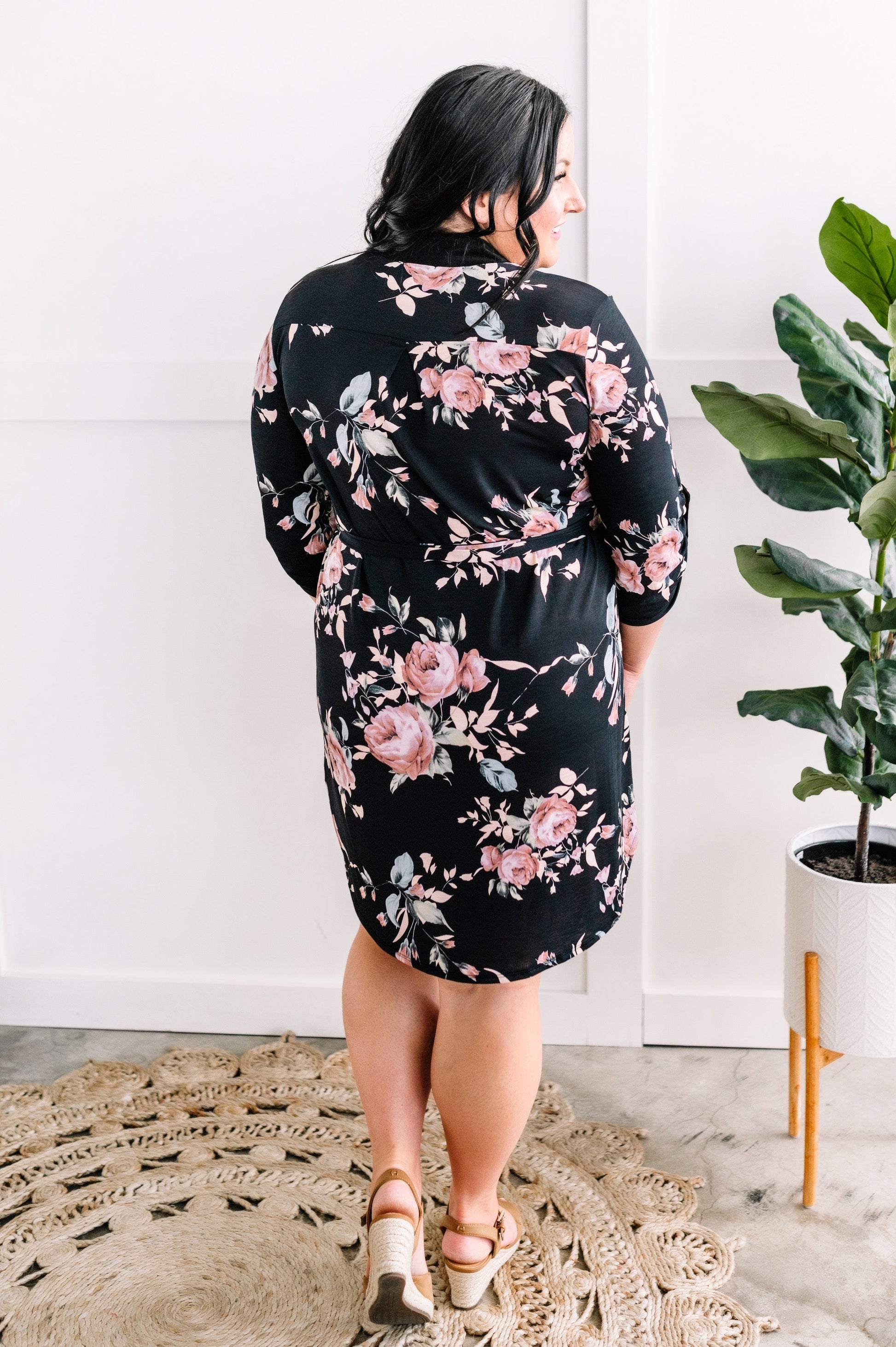 Floral Gabby Dress With Tie Belt In Black - Body By J'ne