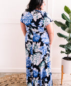 Navy Surplice Floral Maxi Dress With Tie Belt Detail In Blue Watercolors - Body By J'ne