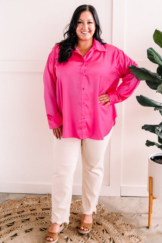 Button Front Blouse In Barbie Pink - Body By J'ne