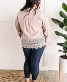 Button Down Crochet Hem Top In Soft Taupe - Body By J'ne