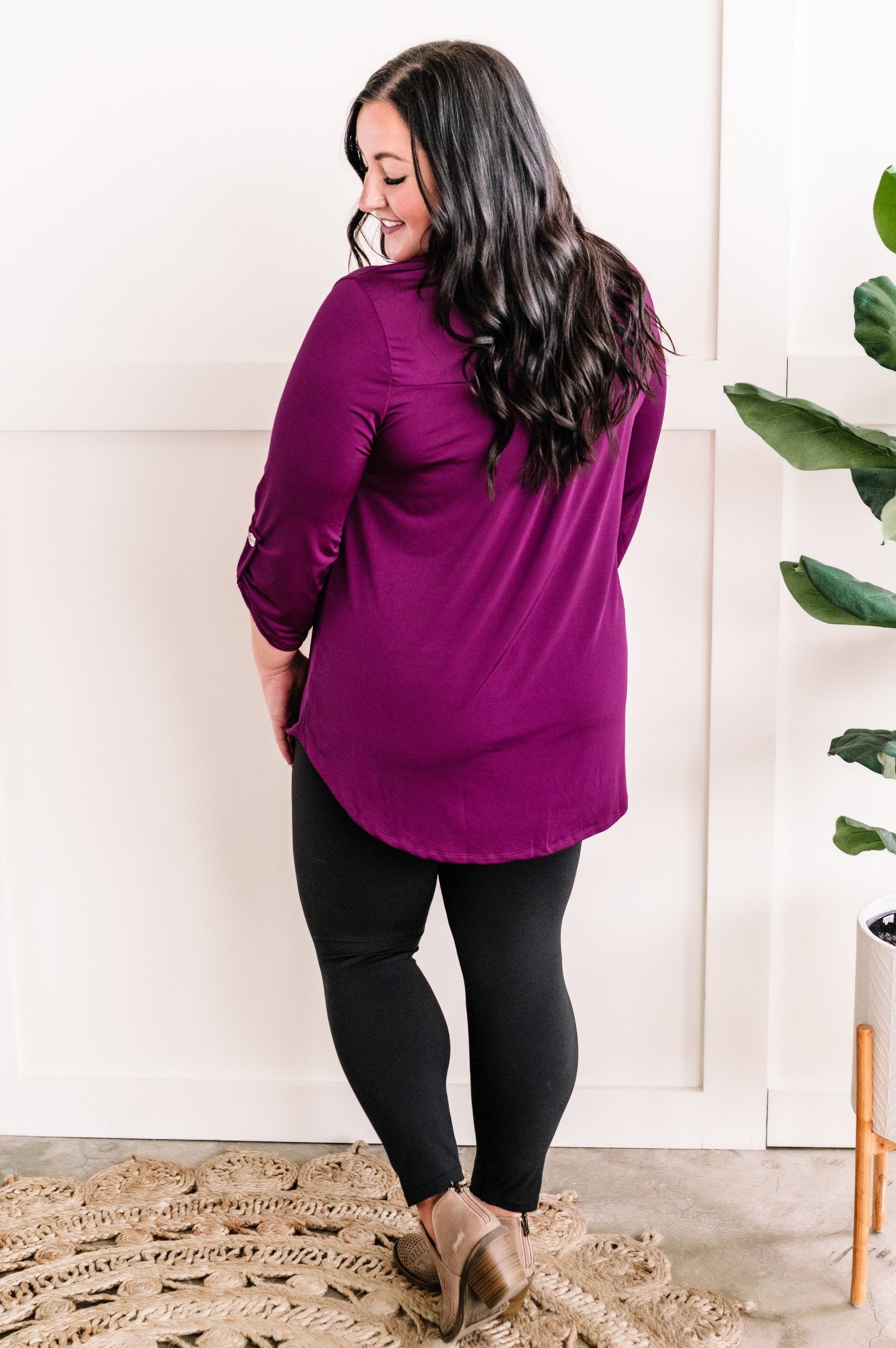 Gabby Front Top With Button Sleeve Detail In Bright Violet - Body By J'ne