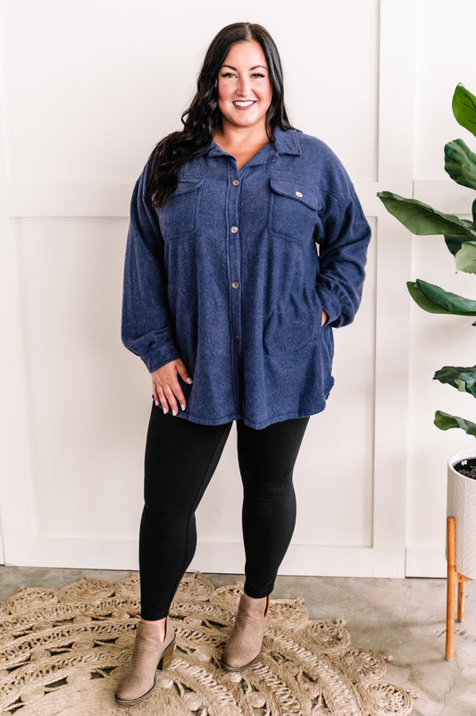 Ultra Soft Button Down Shacket In Deep Sea Blue - Body By J'ne