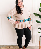 Long Sleeve Peplum Knit Sweater In Southwest Aztec - Body By J'ne