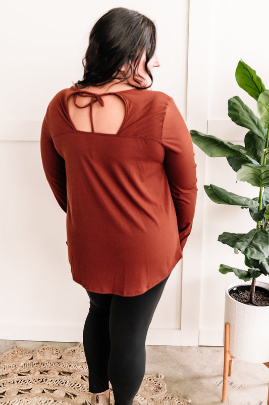 Tie Back Long Sleeve Top In Rich Caramel - Body By J'ne