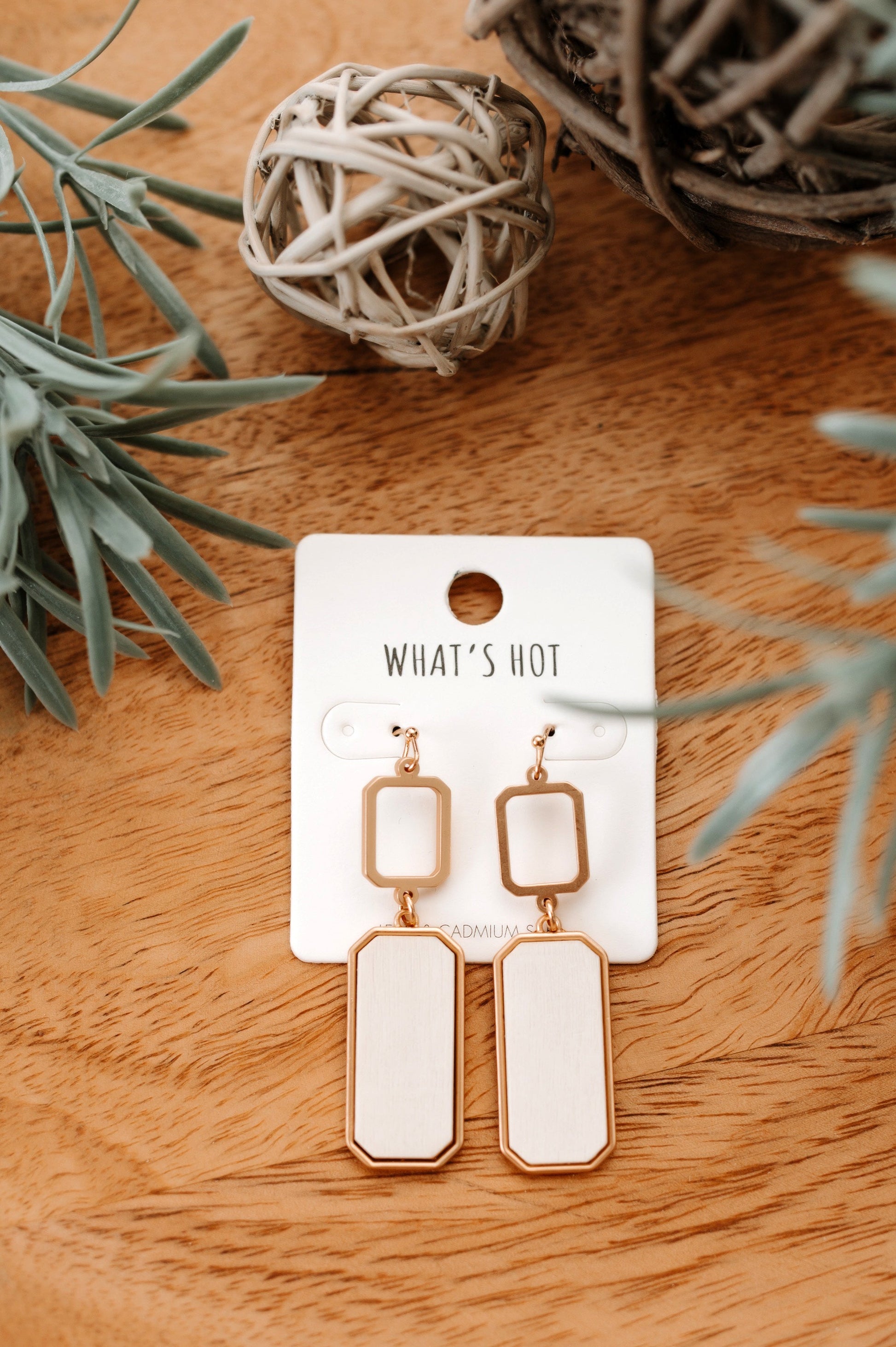 Matte Gold & Cream Wooden Rectangle Earrings - Body By J'ne